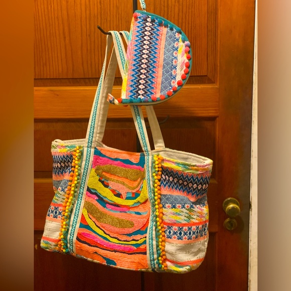 America & Beyond Daphne Embellished Tote & Half Moon Clutch - Picture 3 of 8